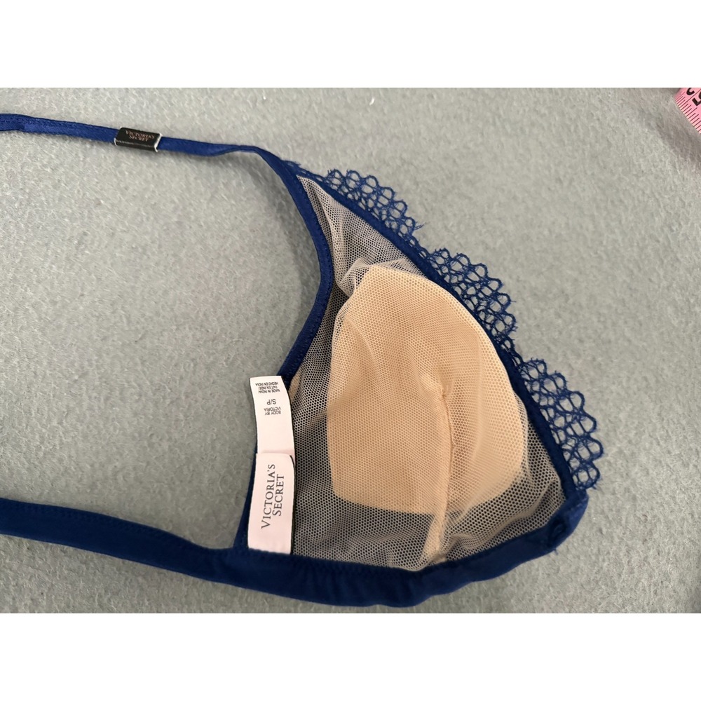 Victoria's Secret Bra Size S Lace Wire Free Bralette Triangle Coquette T-Back - Picture 10 of 11